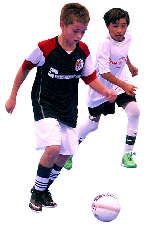Two young boys playing Futsal with transparent background